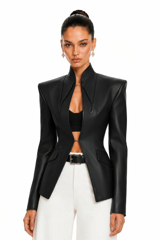 Structured Shoulder Leather Blazer