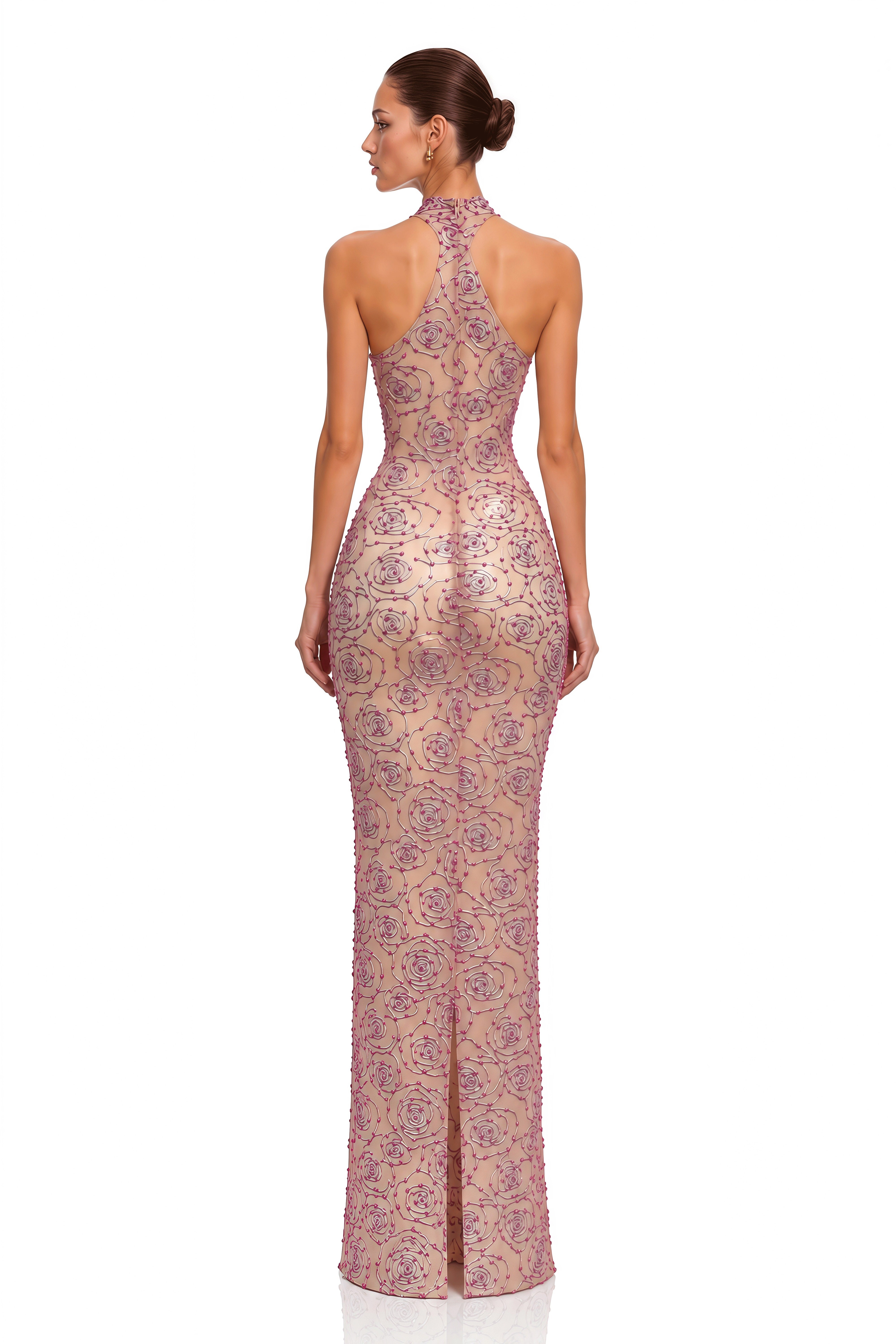 Rosamelle Pink Rose Embellished Halterneck Maxi Dress