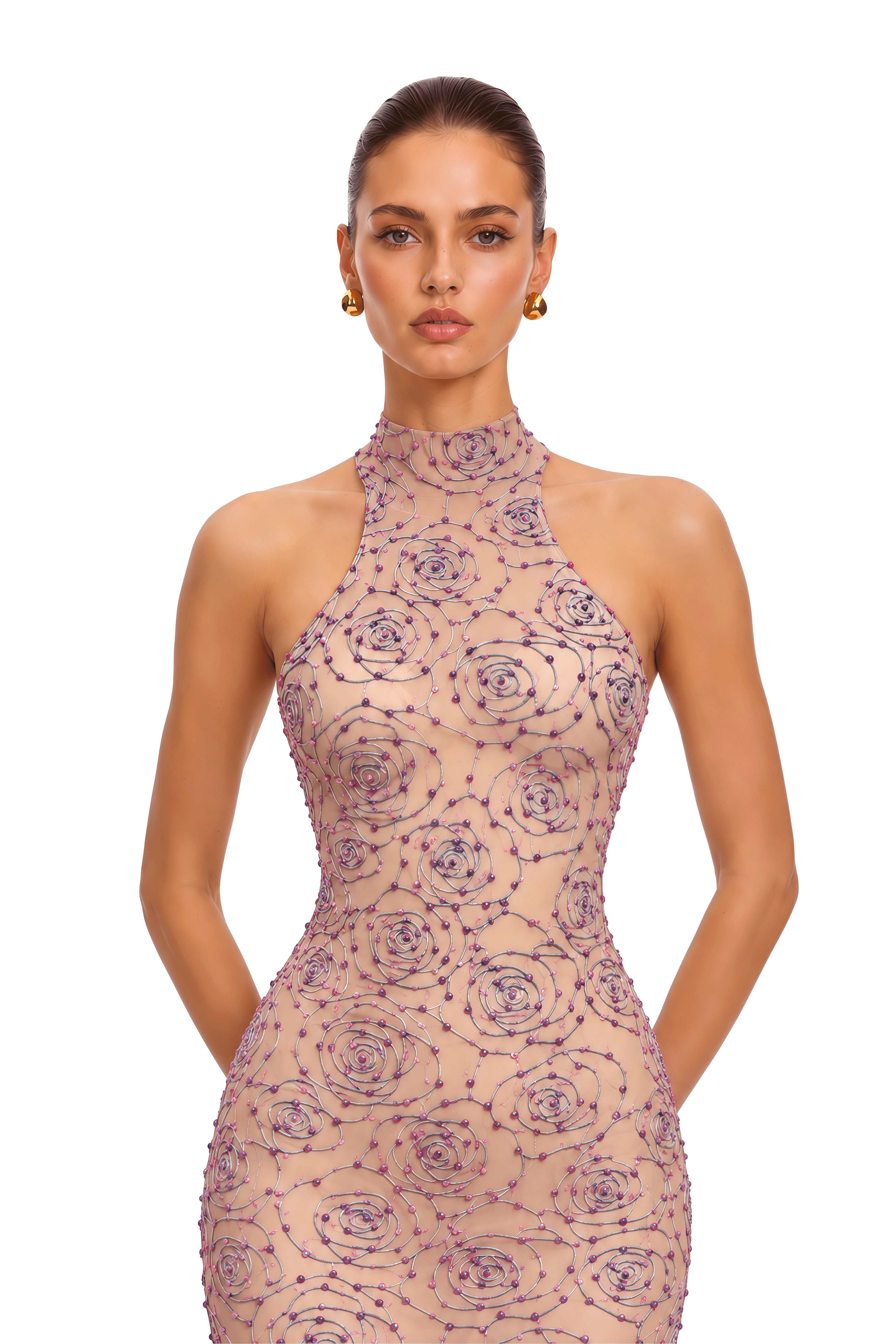 Rosamelle Pink Rose Embellished Halterneck Maxi Dress