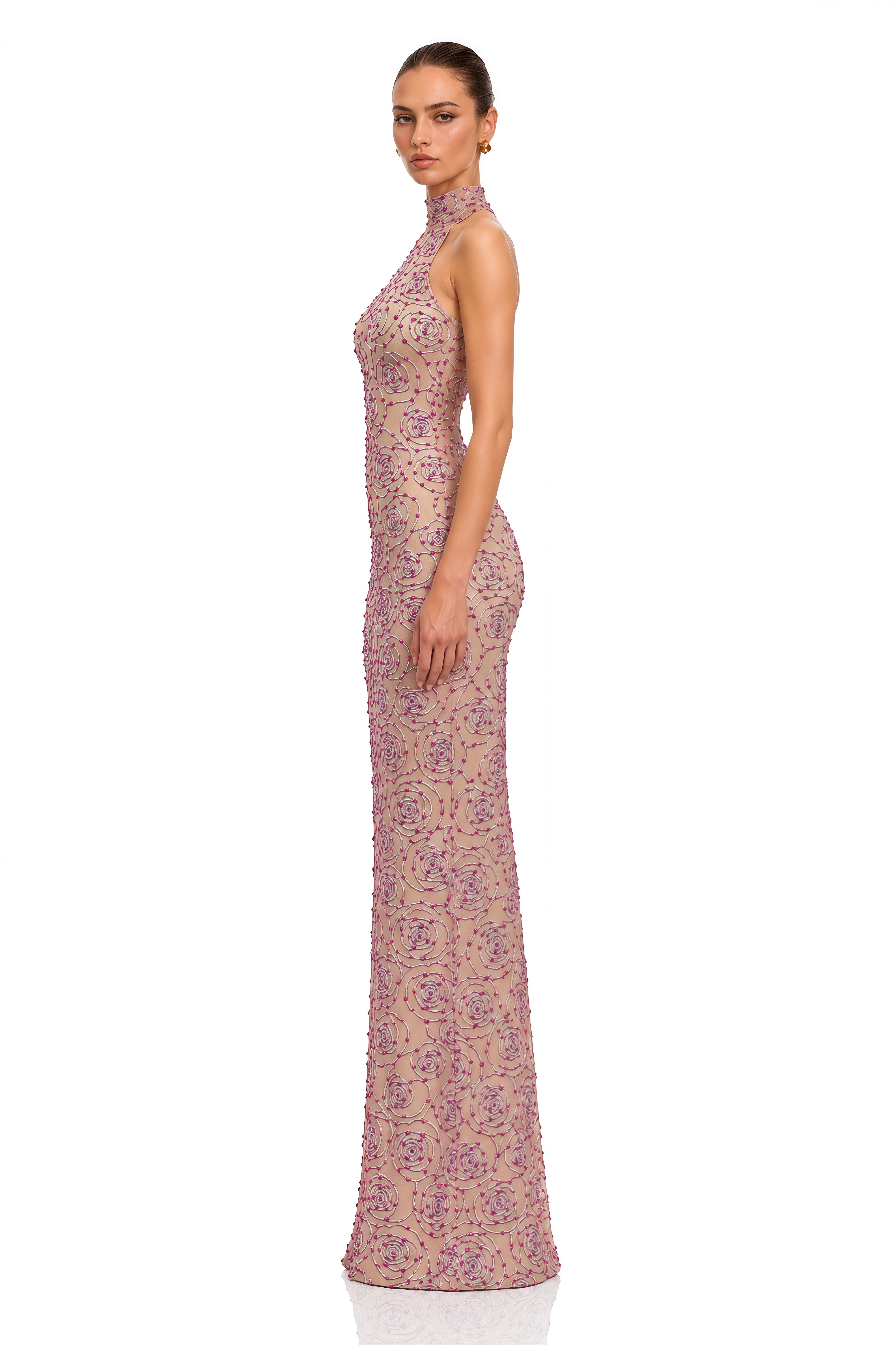 Rosamelle Pink Rose Embellished Halterneck Maxi Dress