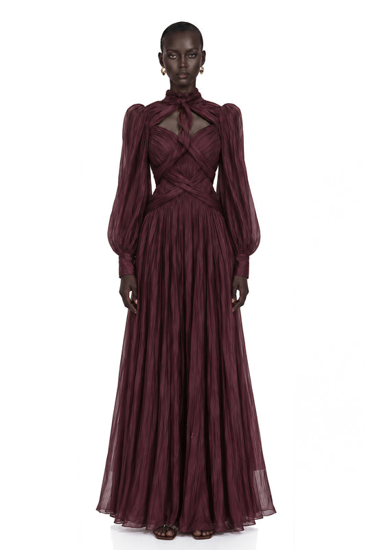 Sage Brown Crossed Design Maxi Dress