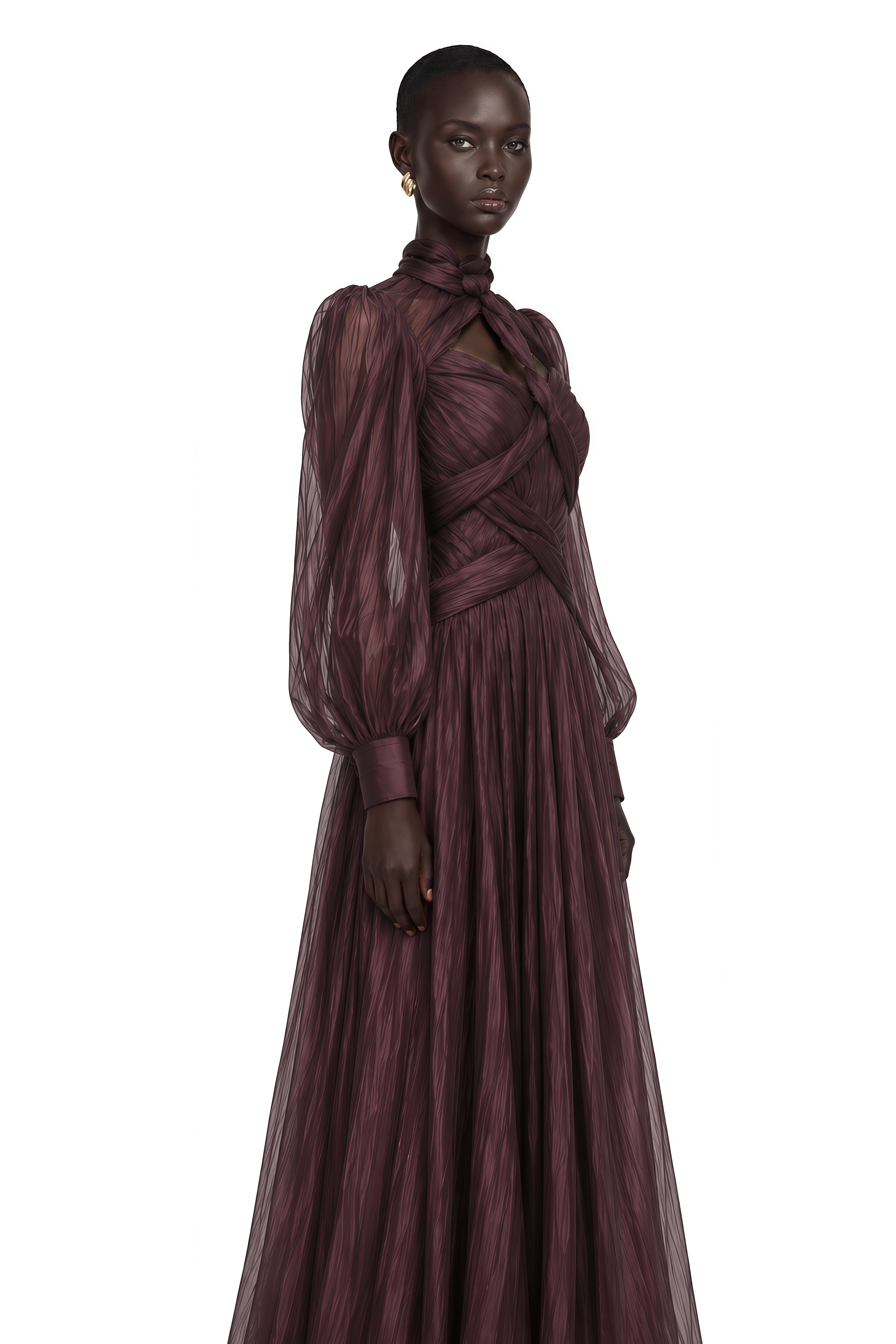 Sage Brown Crossed Design Maxi Dress