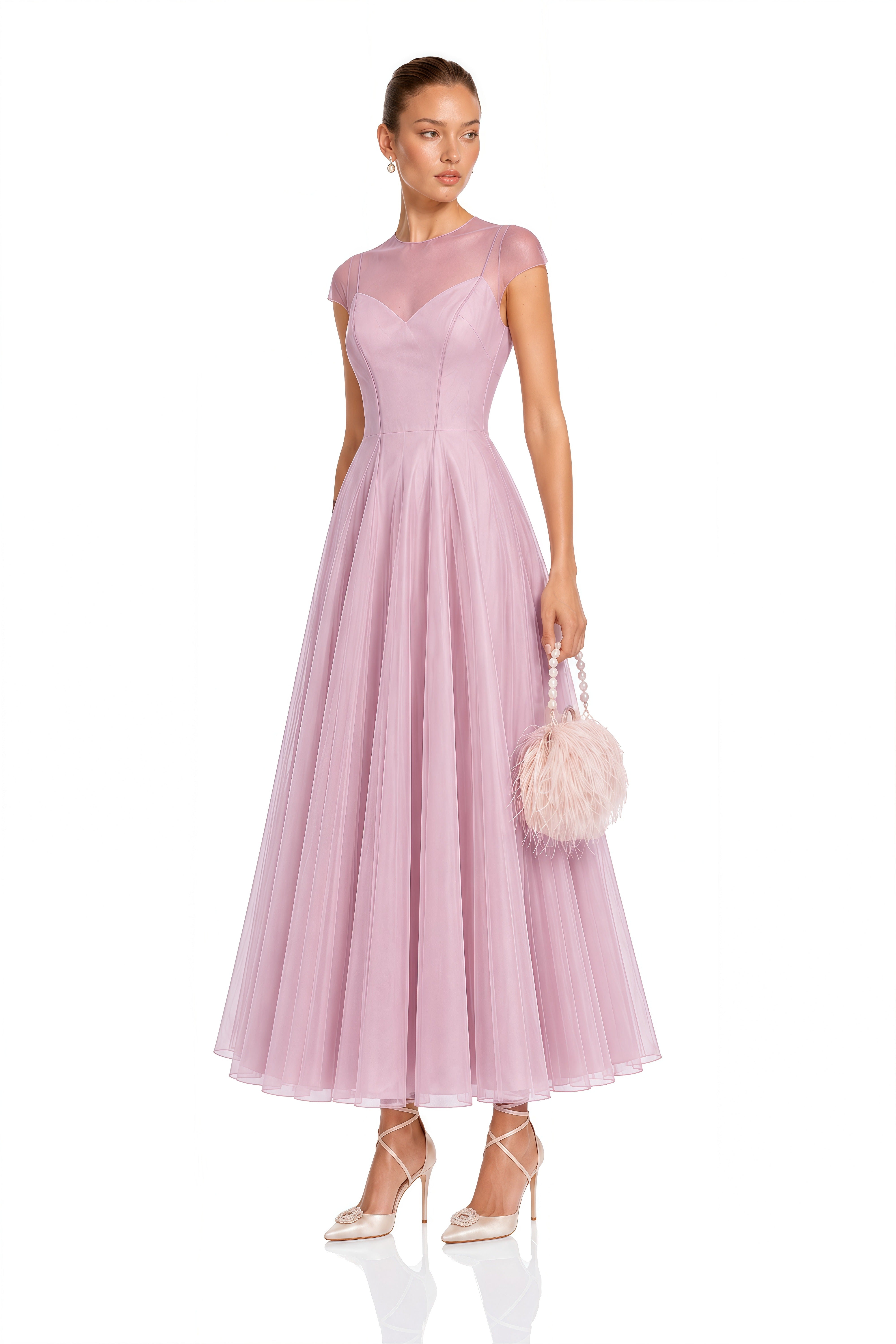 Simin Purple Semi-Sheer Tulle Maxi Dress