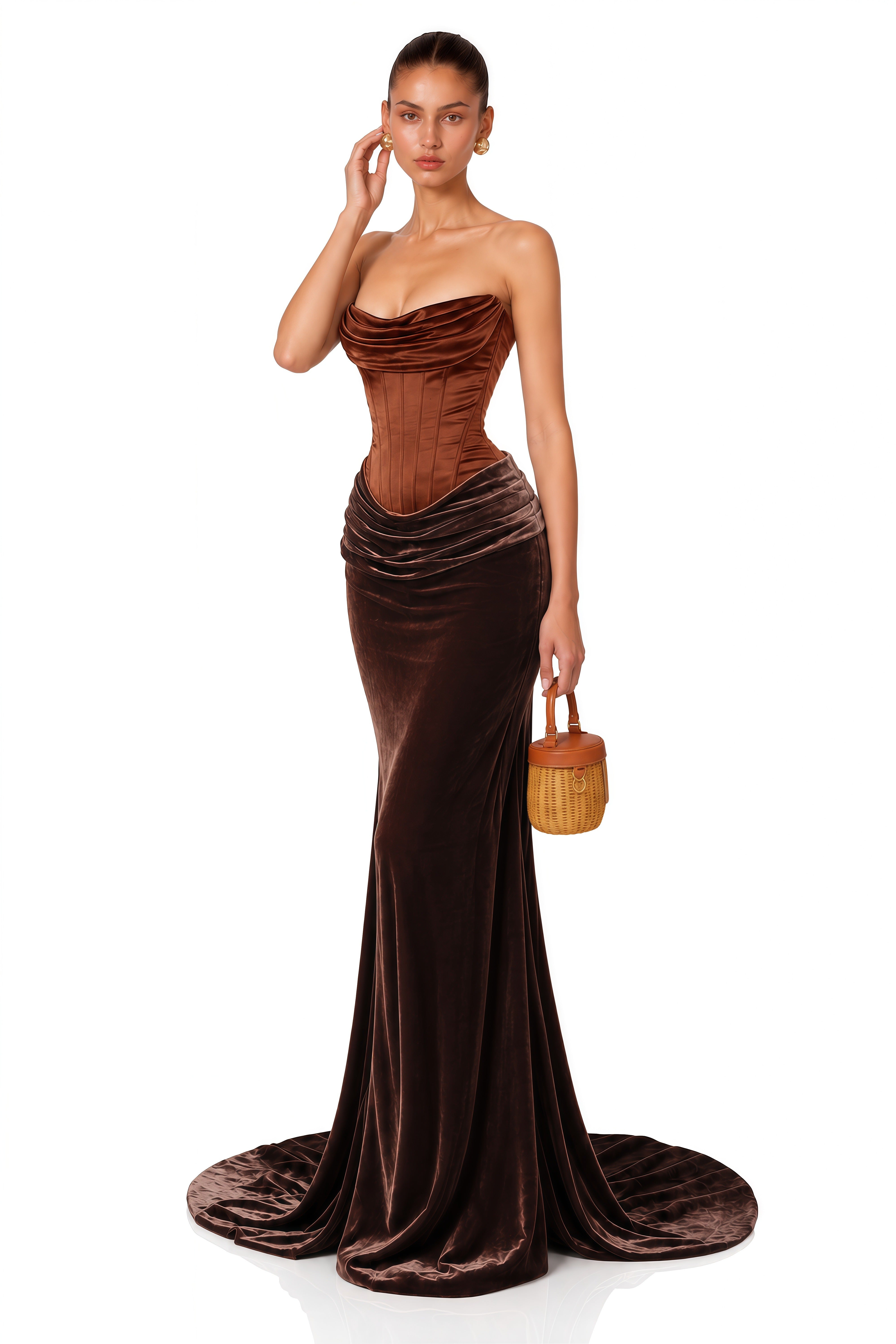 Zoé Brown Strapless Velvet Corset Maxi Gown