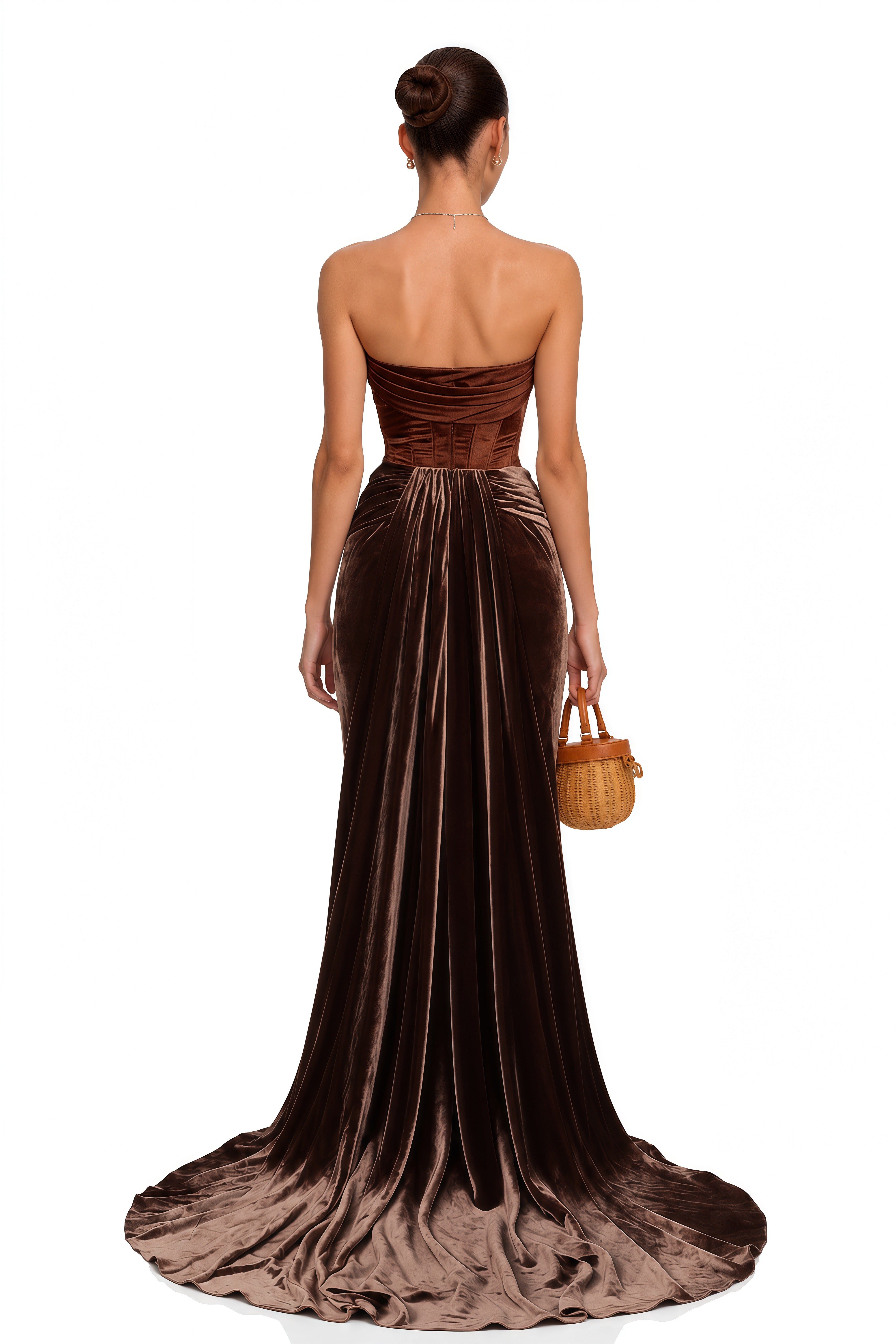 Zoé Brown Strapless Velvet Corset Maxi Gown